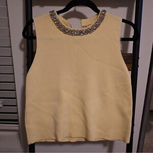 Zara Elegant Yellow Sleeveless Top with Embellished Collar